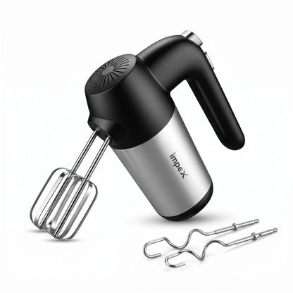 IMPEX HM 3302 Hand Mixer – Black and Silver, 5-Speed Precision Control, High-Durability Motor, Ergonomic Design for Easy Mixing and Multi-Tasking