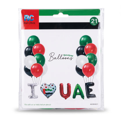 UAE National Day Bouquet Balloons – 21 Pieces | Multicolor Party Balloon Set for Air or Helium
