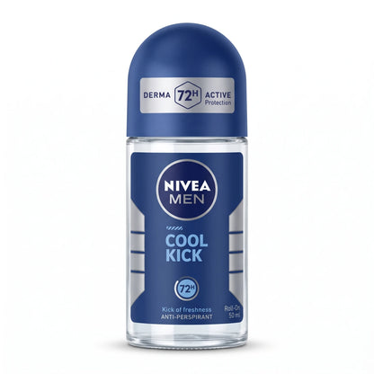 NIVEA MEN Cool Kick 50 ml Antiperspirant Roll-On – Clear Bottle with Blue Cap