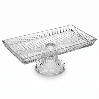 Rectangular Glass Fruit Stand – 27 x 14 x 9 cm | Embossed Texture | Pedestal Base for Fruits, Nuts and Desserts