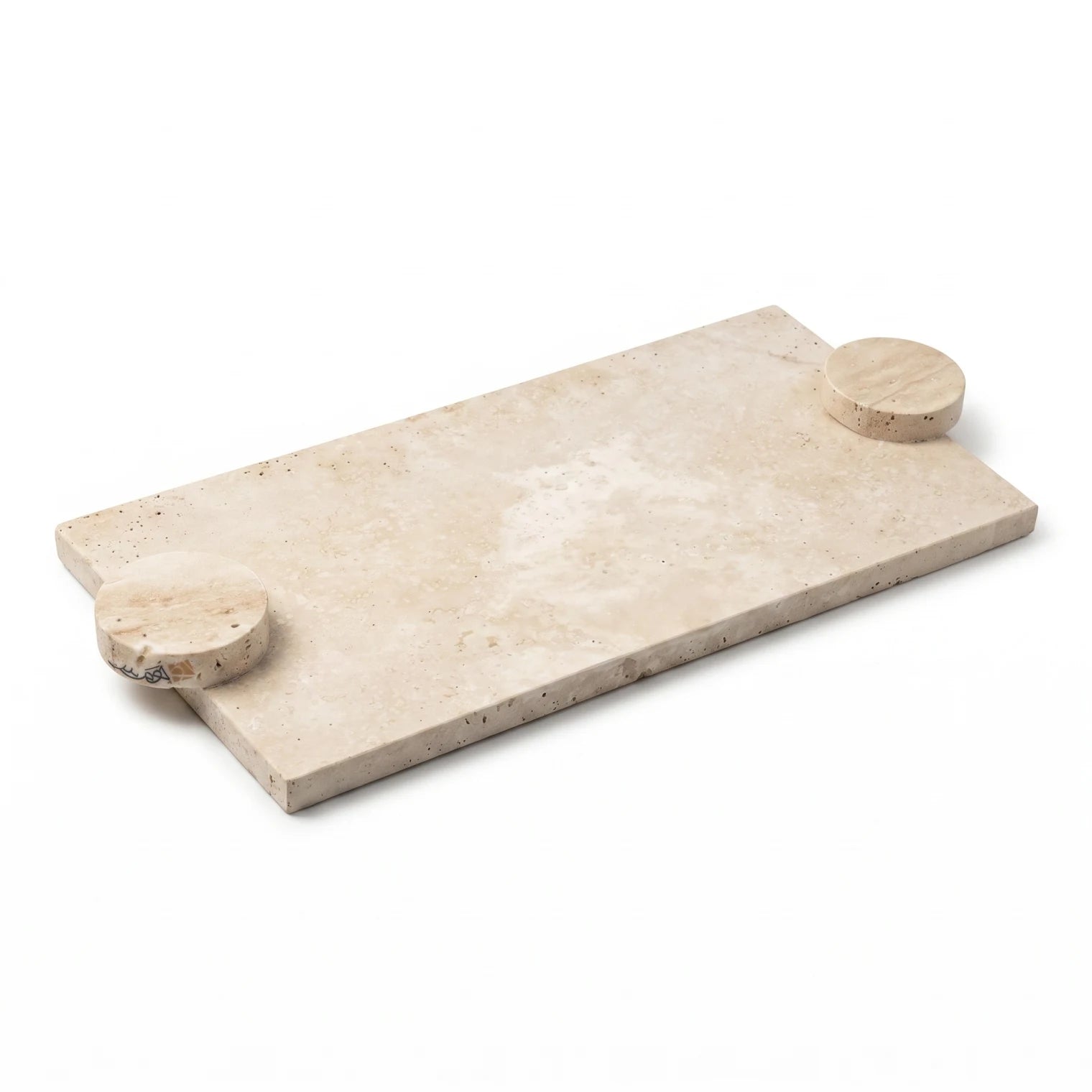Natural Travertine Stone Serving Tray with Round Handles – 46 x 21 x 4 cm | Rectangular Tabletop Serving Board