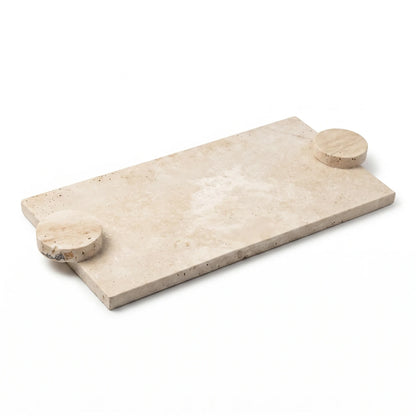 Natural Travertine Stone Serving Tray with Round Handles – 46 x 21 x 4 cm | Rectangular Tabletop Serving Board