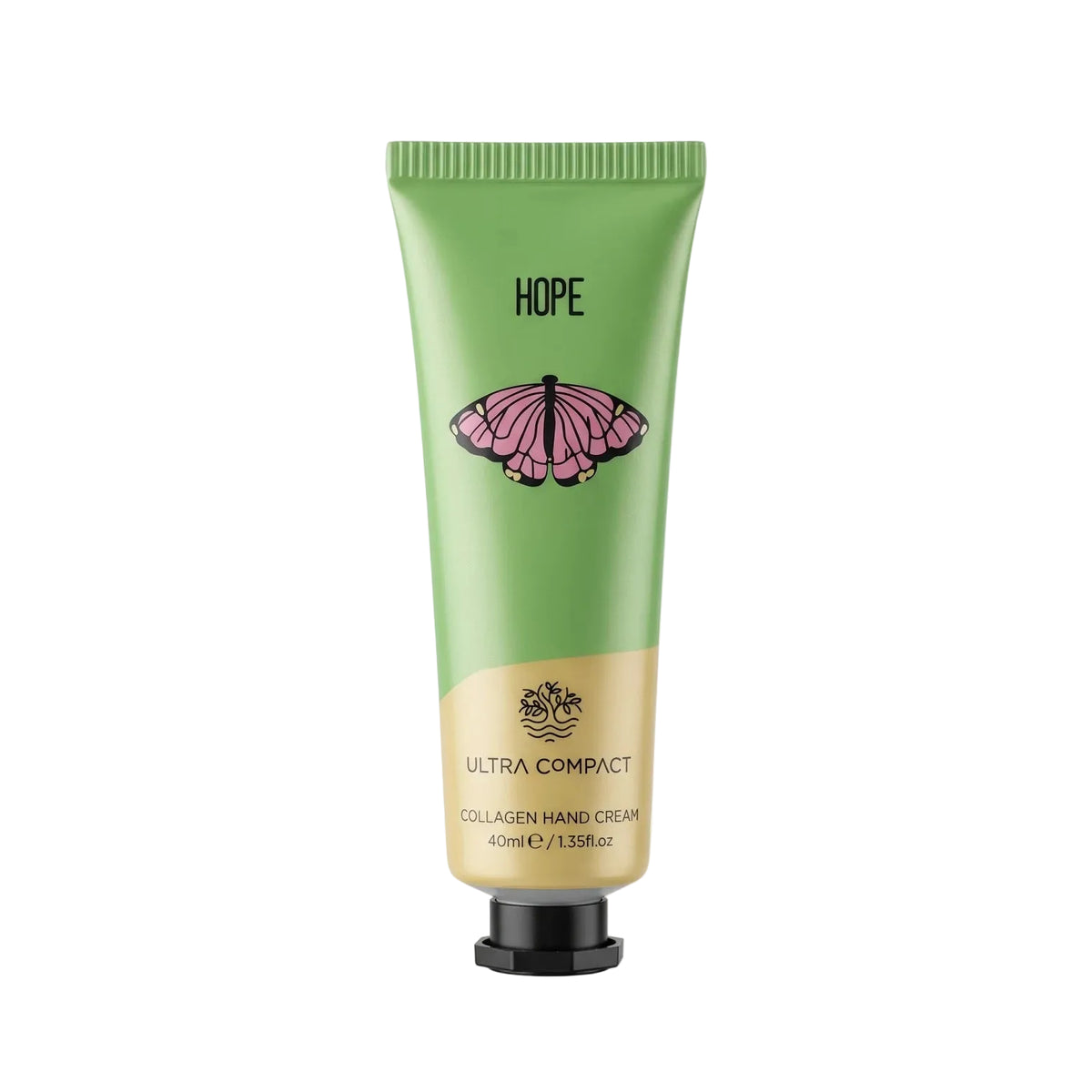 HOPE ULTRA COMPACT Collagen Hand Cream 40ml / 1.35 fl oz – Green and Gold Tube with Black Cap