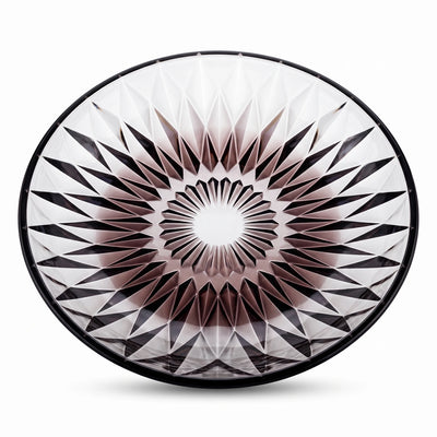 32 Cm Glass Transparent Black Serving Bowl – Round Faceted Starburst Design with Dark Geometric Rim