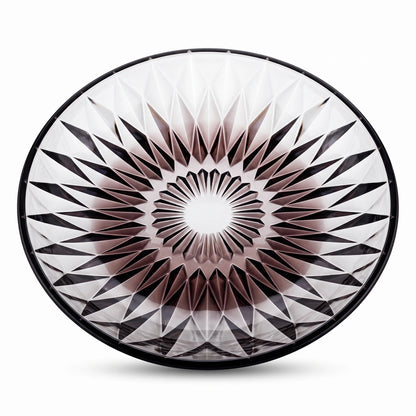32 Cm Glass Transparent Black Serving Bowl – Round Faceted Starburst Design with Dark Geometric Rim