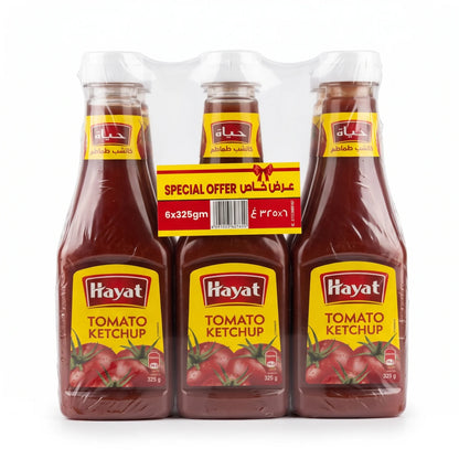 Hayat Tomato Ketchup Pack of 6 – 325 g Bottles | Tomato Flavour | Ketchup for Meals and Snacks