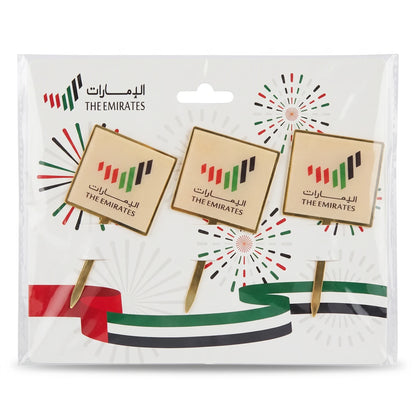THE EMIRATES UAE National Day Cake Topper Set Pack of 3 Pieces – Gold Rectangular Flag-Style Cake Decorations for UAE Celebrations