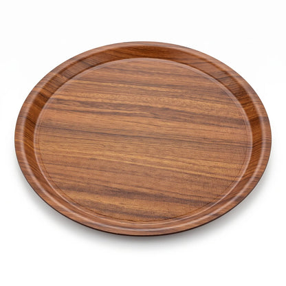 Evelin 38 CM Round Tray – Melamine Serving Tray in Wooden Color with Raised Rim and Textured Recessed Surface for Home Dining and Table Serving