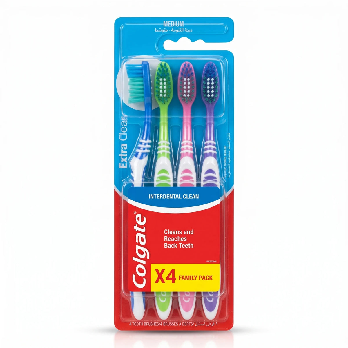 Colgate Interdental Clean Medium Toothbrushes 4 Pack – Assorted Green, Pink, Purple and Blue | Reaches Back Teeth