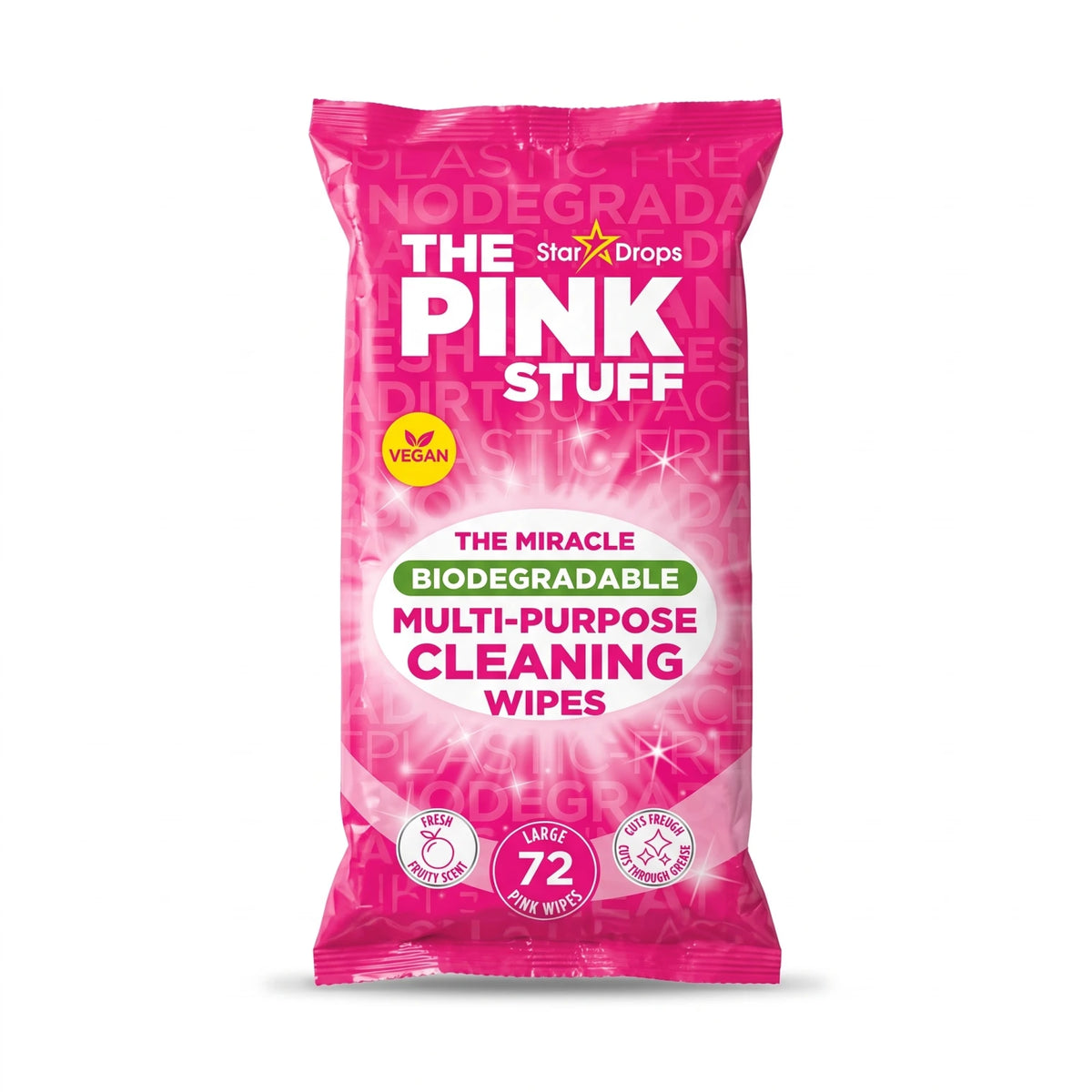The Pink Stuff The Miracle Multi-Purpose Cleaning Wipes – 72 Large Pink Wipes | Fresh Fruity Scent | Biodegradable Vegan Grease-Cutting Cleaner