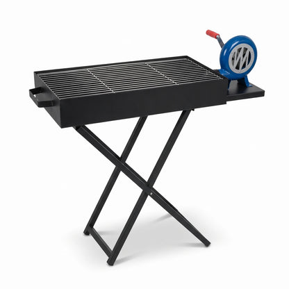 Foldable Charcoal BBQ Grill with Blower Fan – Small & Medium Sizes | Black Metal Outdoor Barbecue for Camping, Tailgating and Backyard Cooking - Small - Image 1