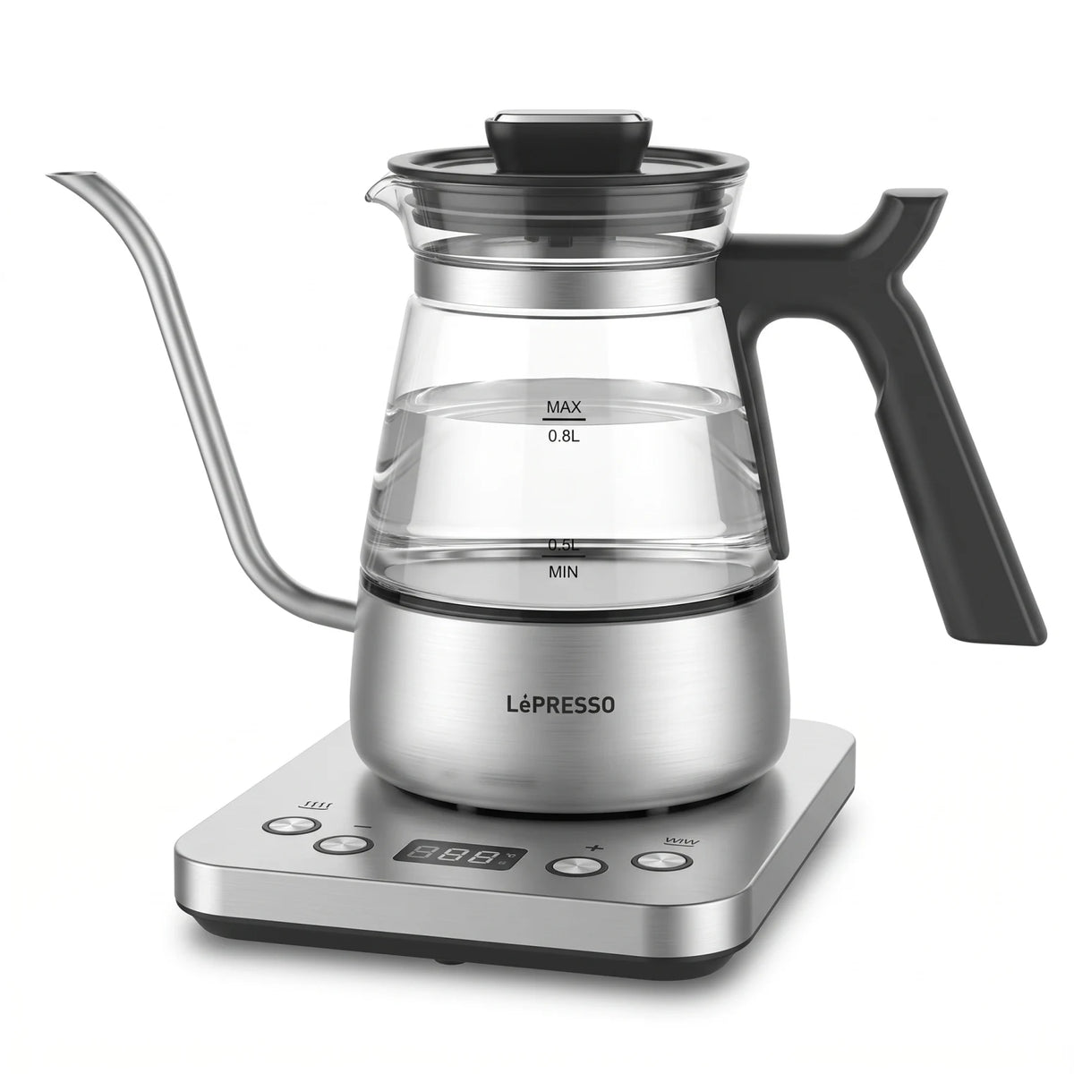 LePRESSO BrewWave Gooseneck Electric Kettle – 0.8L Stainless Steel | Digital Temperature Control | Keep Warm Mode | Temperature Display