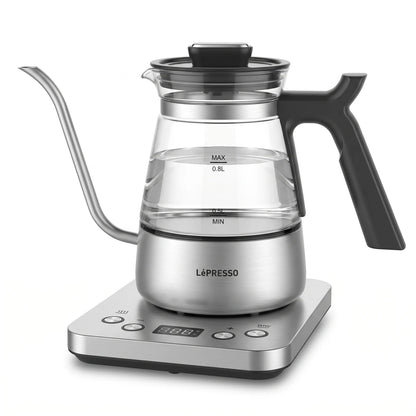 LePRESSO BrewWave Gooseneck Electric Kettle – 0.8L Stainless Steel | Digital Temperature Control | Keep Warm Mode | Temperature Display
