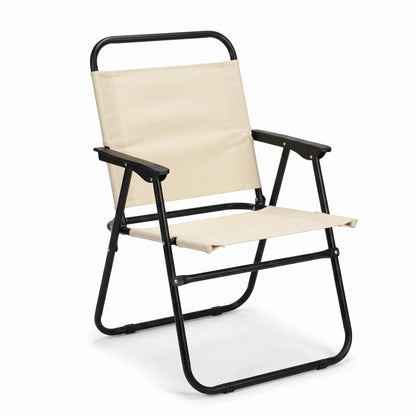 Portable Folding Camping Chair in Cream – 77 x 50 x 54 cm | High-Back Outdoor Seat with Armrests for Camping and Outdoor Use