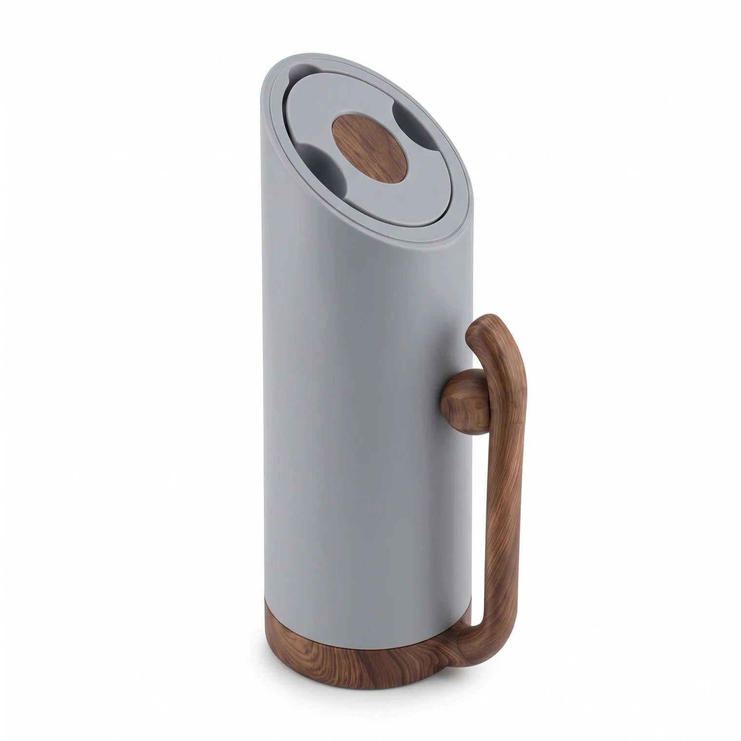 MAHRA Matte Grey vaccum flask 0.8 Liter – Wood Grain Handle and Base | Leak Proof Tea and Coffee Flask