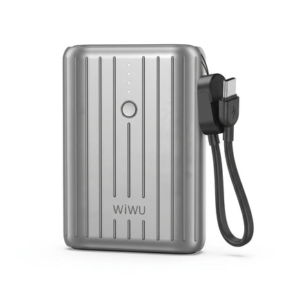 WiWU TRUNK Power Bank 10000mAh 22.5W – PD+QC Fast Charger, Mini Portable Design, Battery Indicator Lights, 3C Safety Certification, Gray/Silver