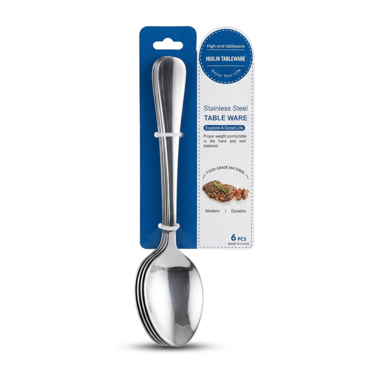 HUILIN TABLEWARE Stainless Steel Table Ware Spoons, 6 PCS – Food Grade Silver Tableware Set with Balanced, Comfortable Design for a Modern Table Setting