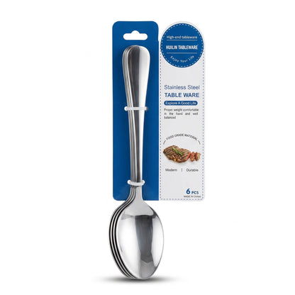 HUILIN TABLEWARE Stainless Steel Table Ware Spoons, 6 PCS – Food Grade Silver Tableware Set with Balanced, Comfortable Design for a Modern Table Setting