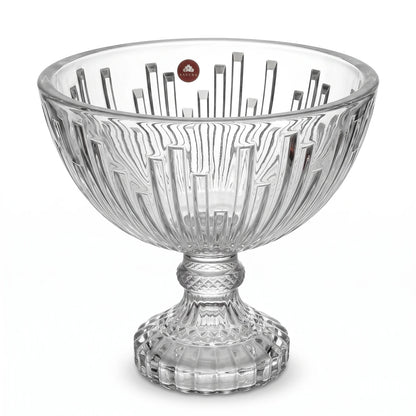 SAKURA Crystal Glass Footed Decorative Serving Bowl – 22 cm High x 23 cm Wide | Ribbed Design for Fruits, Desserts and Trifle