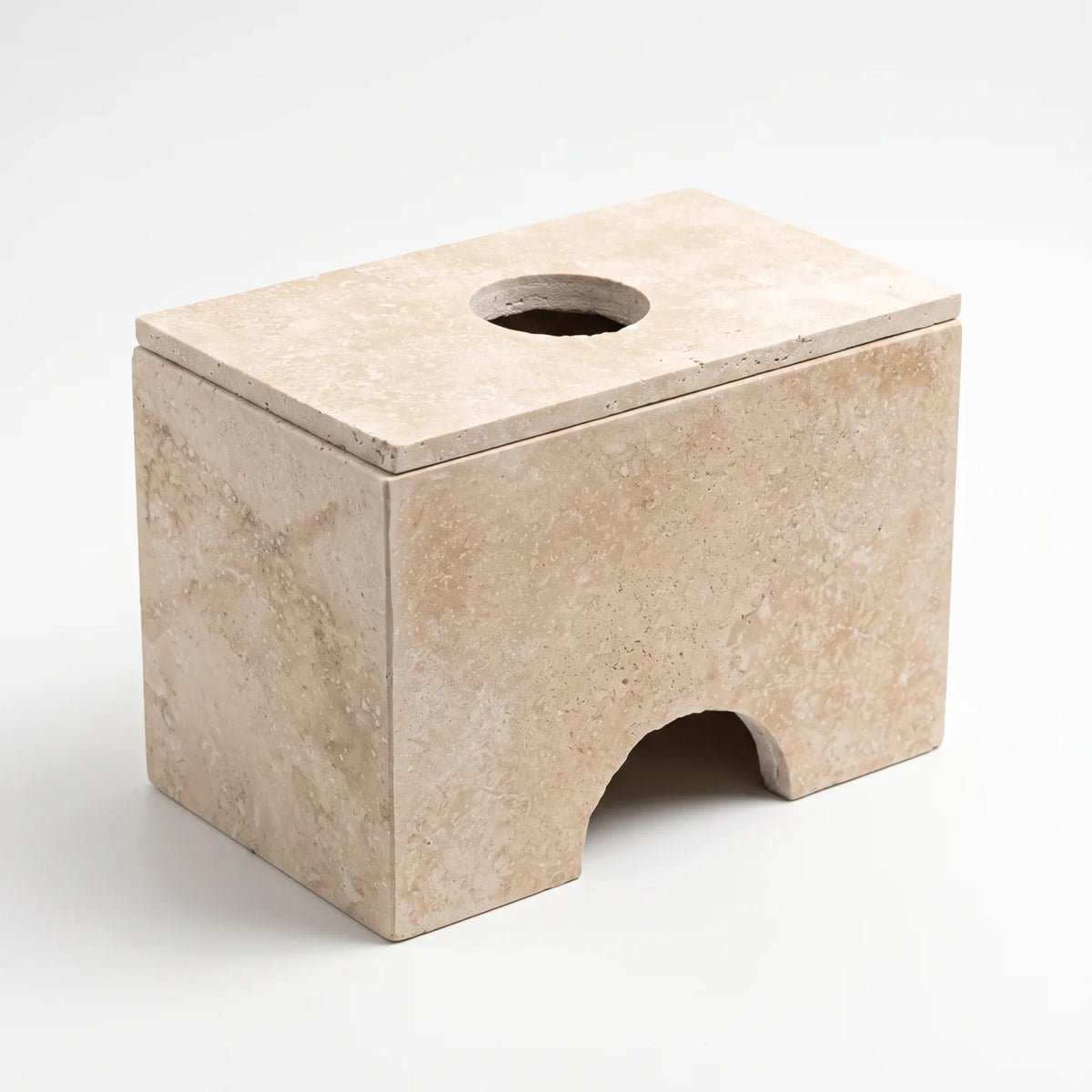 Natural Travertine Marble Tissue Box – 17 x 14 x 24 cm | Beige Stone Design