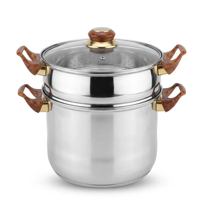 HTH 6 liters Steam Pot – Multi-Level Couscous Steamer with Glass Lid, Stacked Cooking Sections and Side Handles for Couscous Preparation
