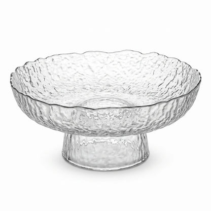 Decorative Hammered-Glass Pedestal Fruit Bowl – 20 cm Round Bowl with Ruffled Rim and 10 cm Base