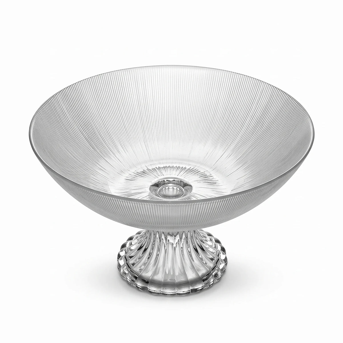 Clear Glass Pedestal Fruit Bowl 20cm – Textured Footed Base, Decorative Tabletop Display