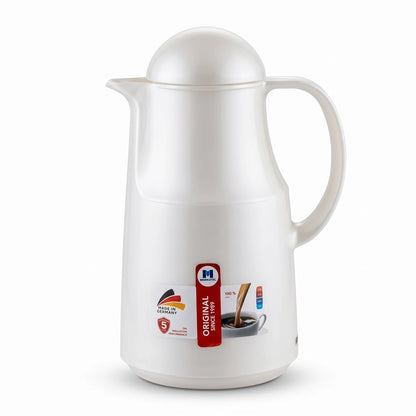 Markutec German-made Pearl White vaccum flask 1 Liter – Leak Proof, Keeps Drinks Hot 12 Hours or Cold 24 Hours, for Tea and Coffee