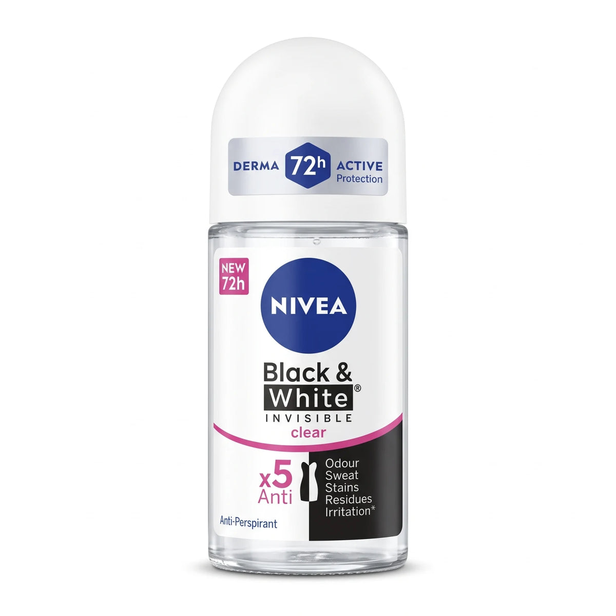 NIVEA Black & White Invisible Clear Antiperspirant – 72h Protection | Odour, Sweat, Stain and Residue Control
