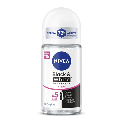 NIVEA Black & White Invisible Clear Antiperspirant – 72h Protection | Odour, Sweat, Stain and Residue Control