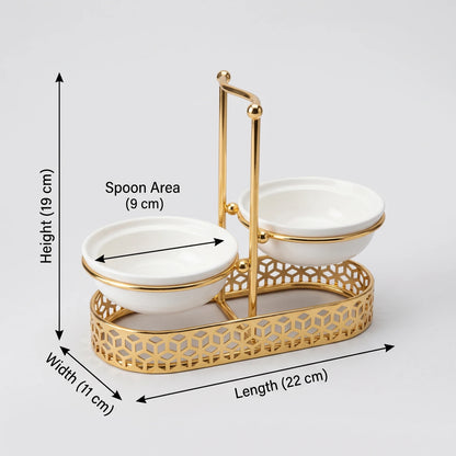 Pilsco Stainless Steel, ceramic white and golden Double Ladle Holder – Vertical Spoon Rest, Two Ceramic Areas, 19 x 11 x 22 cm Kitchen Stand - Design-2 - Image 2