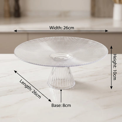 Decorative Ribbed Glass Cake Pedestal Stand – 26cm Round Stand with 10cm Height and 8cm Base