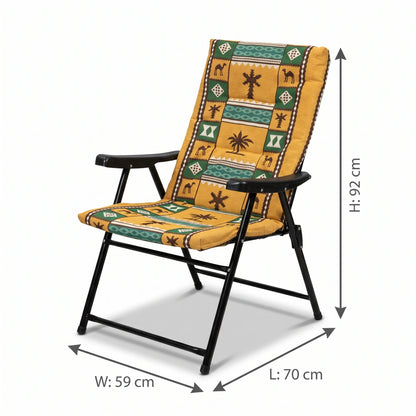 Jiham Portable Folding Leisure Camping Chair – 92 x 59 x 70 cm | Traditional Sadu-Style Camel and Palm Pattern | Armchair with Armrests