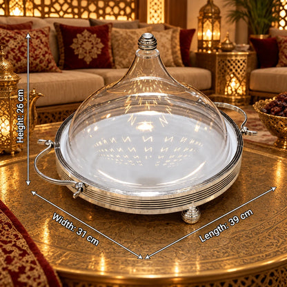 Ansa Premium Silver Serving Tray with Domed Acrylic Cover – Small & Medium Sizes | Raised Dessert Stand for Cakes, Fruits, Sweets and Chocolates - Silver / Medium - Image 2
