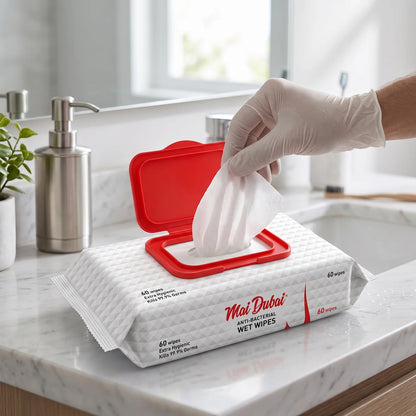 Mai Dubai Anti-Bacterial Wet Wipes, 60 Wipes – Extra Hygienic Wet Wipes with 99.9% Germs Claim for Everyday Cleaning