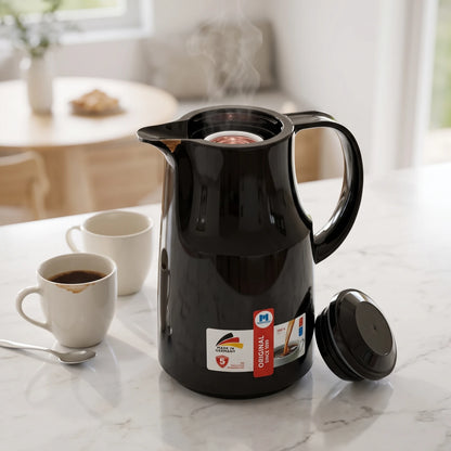 Markutec German-Made Black Vacuum Flask 1 Litre | Premium Plastic Body | Leak-Proof Tea and Coffee Carafe