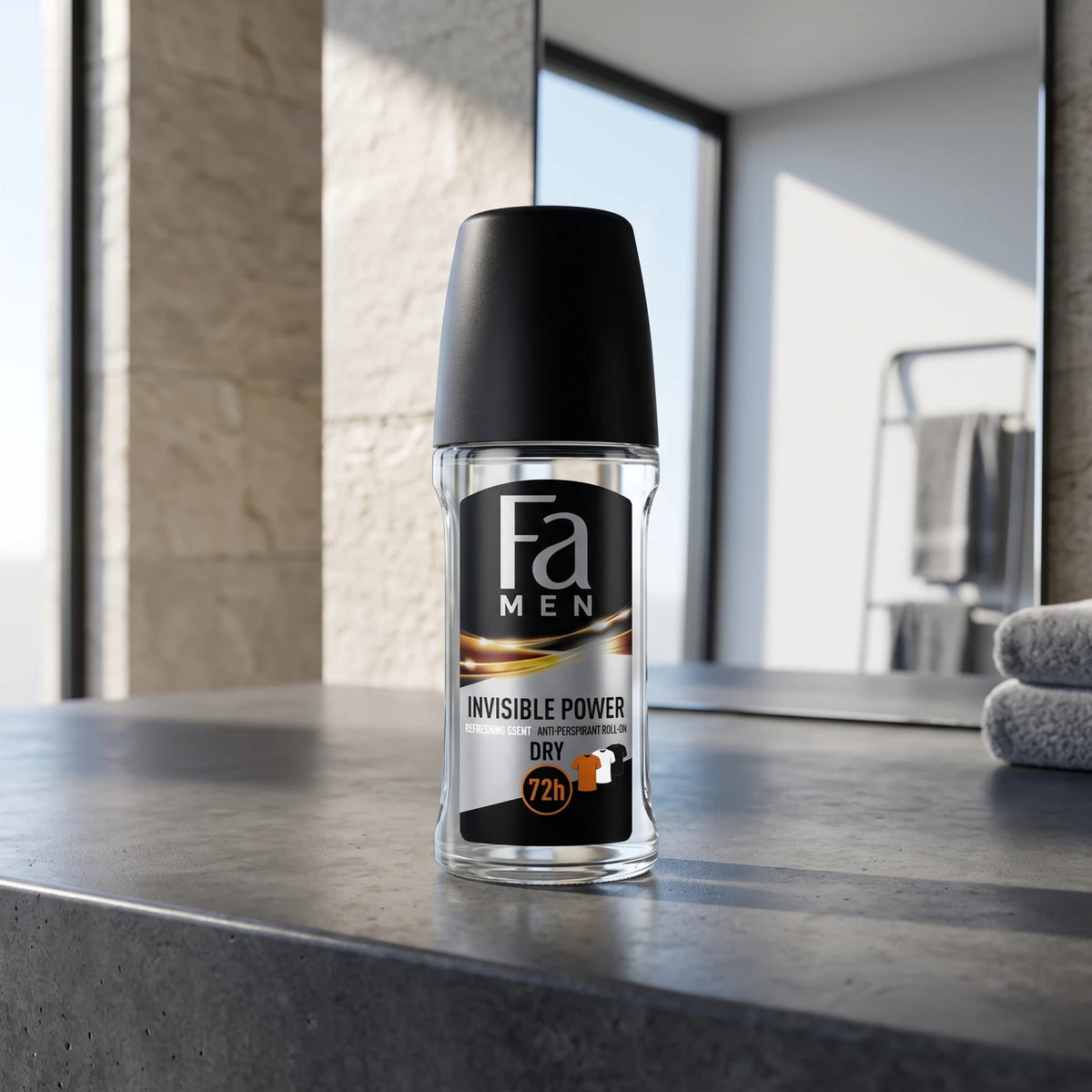 fa INVISIBLE POWER Men's Antiperspirant Roll-On – Refreshing Scent, DRY 72h