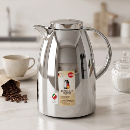 Emsa Auberge Chrome Flask 1 Liter – Premium Plastic, Leak Proof, 12-Hour Hot & 24-Hour Cold Thermal Carafe