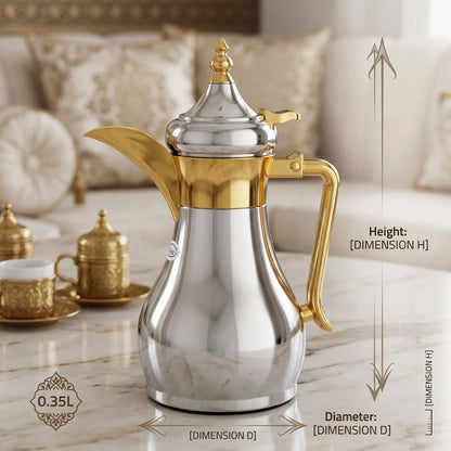 Ansa Traditional Arabic Stainless Steel Vacuum Flask – 0.35 or 0.6 Liters | Pink Glass Interior | Leak Proof Tea and Coffee Server - Silver - Gold / 0.35 Liters - Image 2