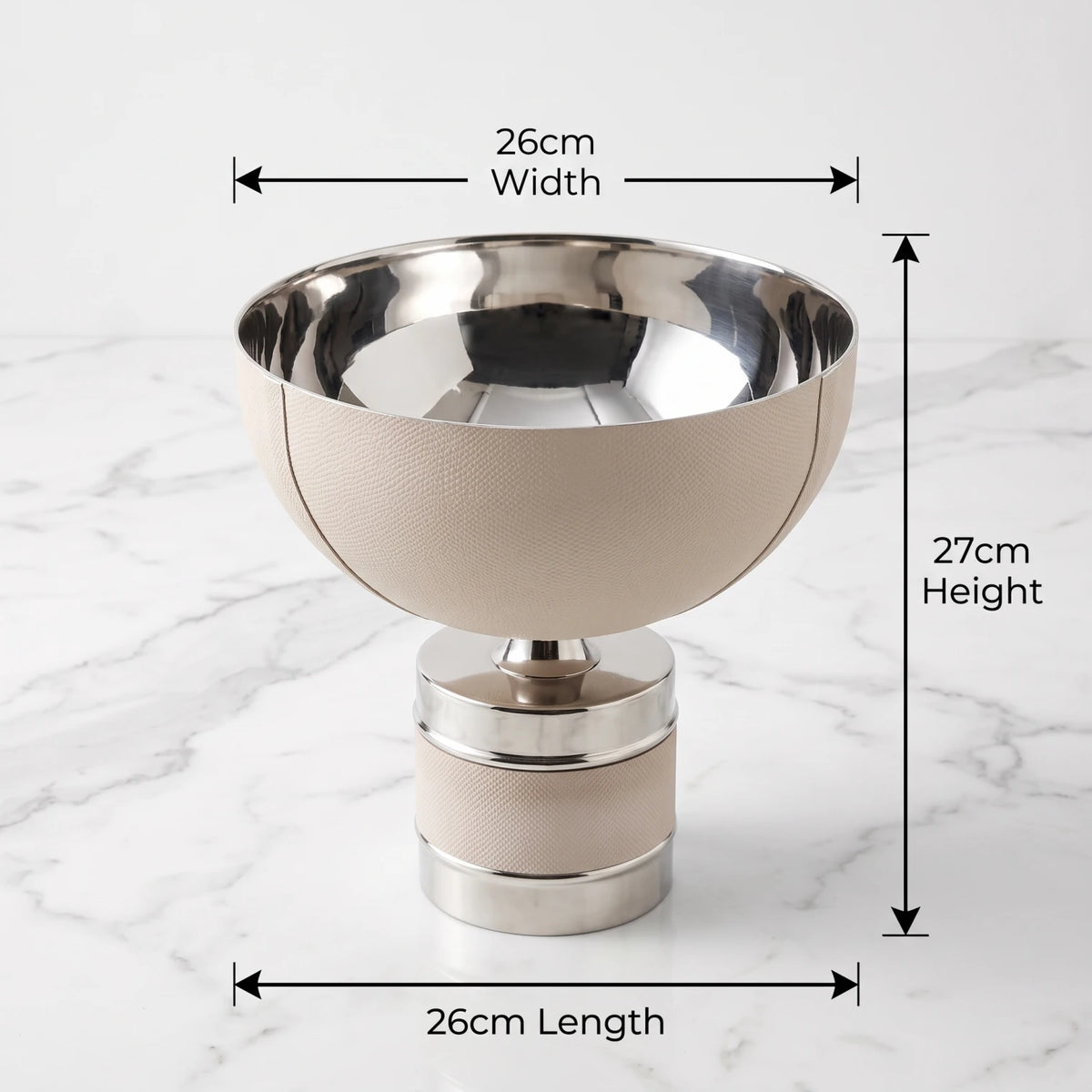 Decorative Metal Bowl with Base – 27cm Height, 26cm Width and Length | Curved Band Design with Reflective Sections