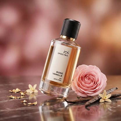 Spectra Rose Vanille Fragrance 100 ML – Amber Scented Liquid | Clear Bottle with Black and Gold Cap