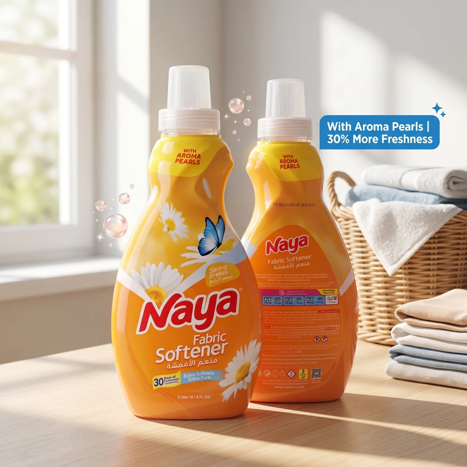 Naya Fabric Softener Spring Breeze, 2 Liters | Aroma Pearls | 30% More Freshness, Extra Softness and Care for Laundry