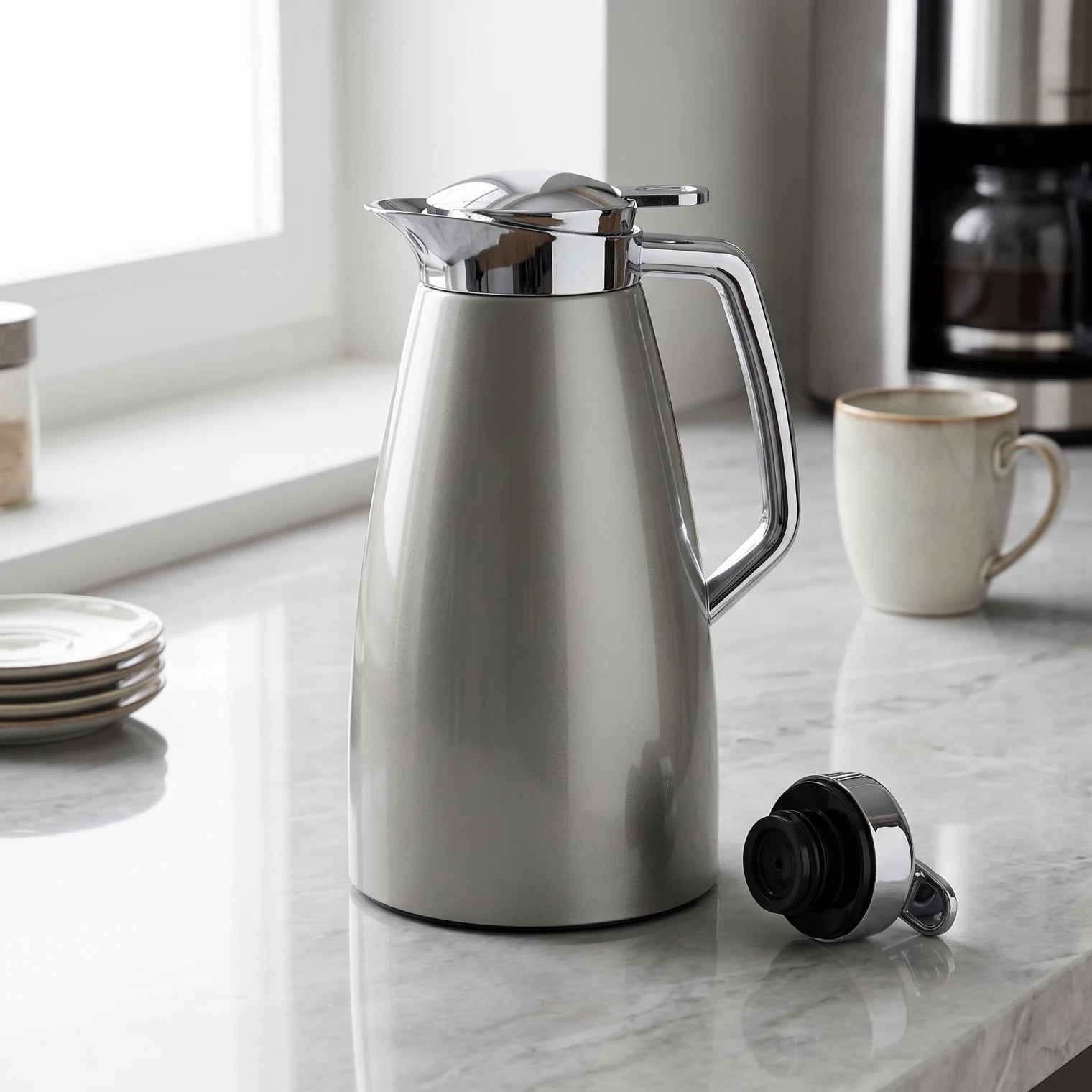 Emsa Plaza Vacuum Flask (Aroma Diamond) 1 Liter – Leak-Proof Tea & Coffee Flask | Keeps Drinks Hot 12 Hours and Cold 24 Hours