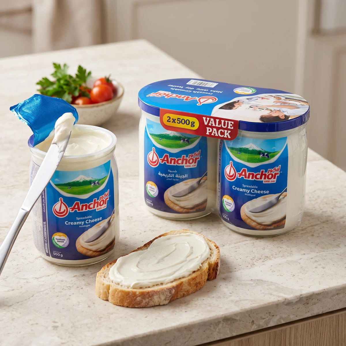 Anchor Spreadable Creamy Cheese 2 x 500 Grams – Processed Cheese Spread | Creamy Cheese for Everyday Spreading