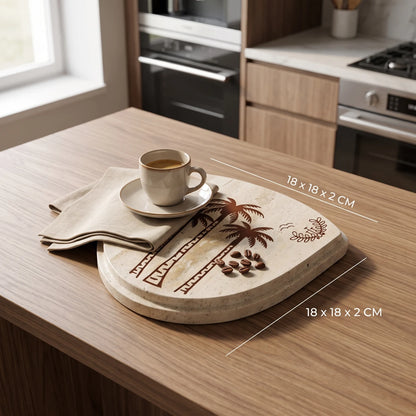 Coffee Cup Shaped Travertine Marble Tray – 18 x 18 x 2 cm Decorative Serving Tray
