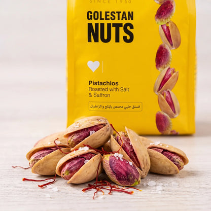 Golestan GOLestan NUTS Pistachios Roasted with Salt & Saffron 300g | Keto Friendly Roasted Pistachio Snack
