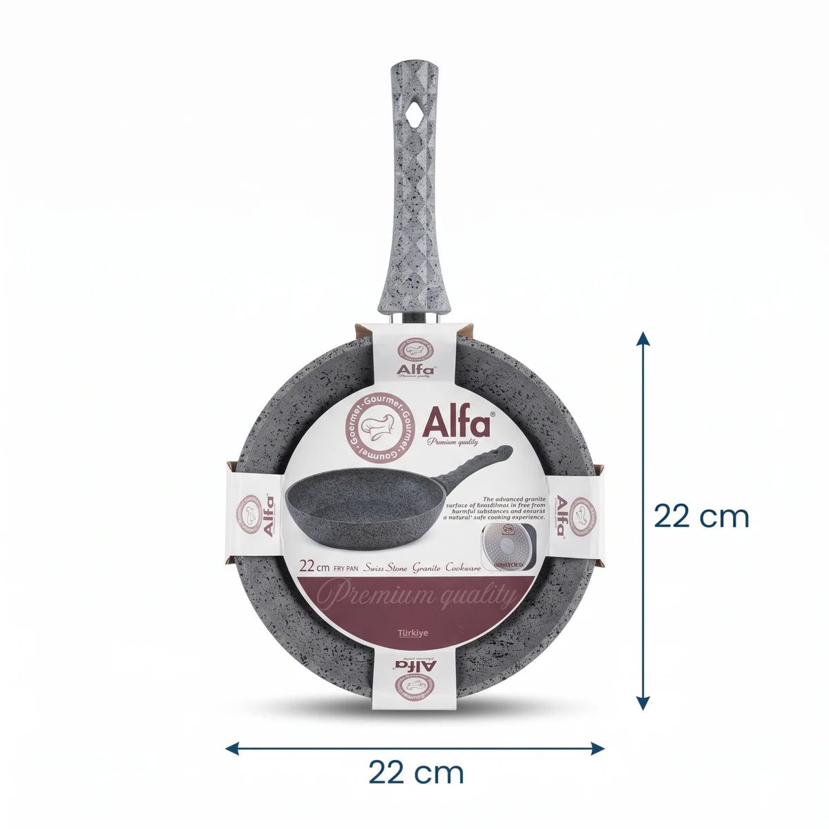 Alfa Swiss Stone Granite Cookware 22 cm Fry Pan – Gray Speckled Granite Surface | Induction-Compatible Gourmet Cooking Pan