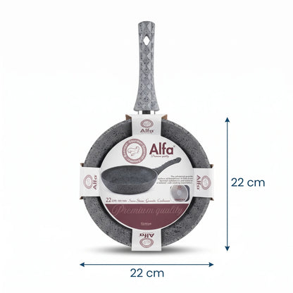 Alfa Swiss Stone Granite Cookware 22 cm Fry Pan – Gray Speckled Granite Surface | Induction-Compatible Gourmet Cooking Pan