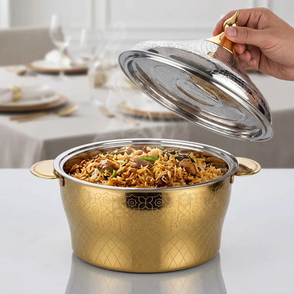 BOHARA 3.5 liters 18/10 Stainless Steel Hot Pot – Lidded Food Serving Vessel with Side Handles for Tabletop Serving