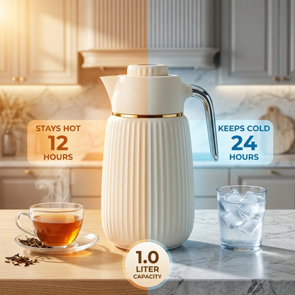 BAYTIX Vacuum flask 1.0 Liter – Leak-Proof Flask for Tea and Coffee, Keeps Drinks Hot for 12 Hours and Cold for 24 Hours